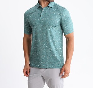 Polo de Manga Corta Tejido para Hombre en Color Verde Azulado con Diseño de Puntos, Casual y Transpirable - Product Image 1
