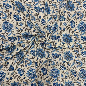 Tela de Algodón Estampada a Mano con Diseño Floral Azul Índigo – Material para Confección de Jaipur - Product Image 1