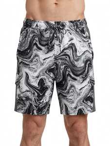 Short de bain pour homme à imprimé marbré noir et blanc avec cordon de serrage, séchage rapide, tissu synthétique, taille mi-haute - Product Image 5