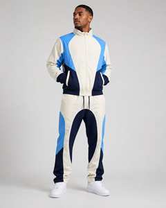 Chándal unisex con capucha y cordón, 2 en 1, con bloques de color, cremallera completa, manga larga, estilo deportivo, ajuste holgado, poliéster/nailon, transpirable para primavera, con detalles laterales. - Product Image 1