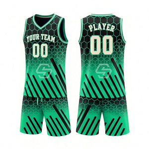 Ensemble de maillots de basket-ball personnalisés OEM, col en V, sans manches, 100% polyester, maille respirante, sublimation, évacuation de l'humidité, unisexe - Product Image 1