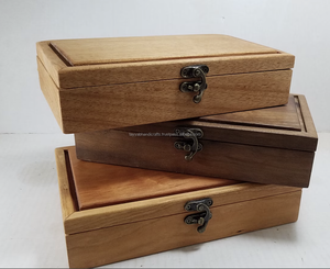 Small Square Wooden Storage Box with Hinged Lid and Magnetic Cover Solid <b>Wood</b> <b>Jewellery</b> Treasure Box - Product Image 2