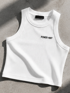 Débardeur côtelé en maille pour femme, coupe ajustée, dos nageur, blanc, avec logo personnalisé, pour le sport, la gym, le streetwear décontracté, style crop top - Product Image 6
