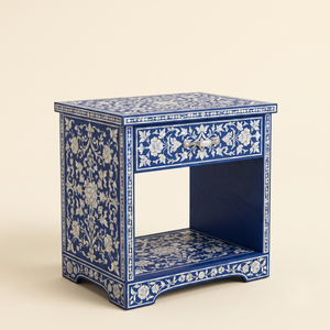 Mesita de noche artesanal con patrón floral de nácar y mesita de noche de lujo con estante abierto de nácar para decoración del hogar - Product Image 1
