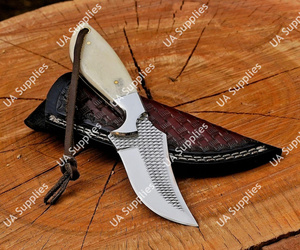 Cuchillo de campamento forjado a mano para herrador, con mango de hueso de camello y funda de cuero, personalizable, venta al por mayor, soporte ODM/OEM - Product Image 6