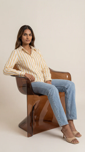 Fashion Striped Cotton Slub Shirt Women <b>Tie</b> <b>Back</b> Design Casual Summer Top Lightweight Breathable Daily Wear Wholesale Supply - Product Image 6