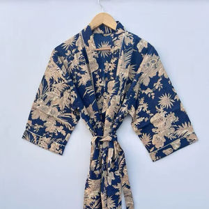 Robe kimono en coton fleuri faite à la main |   Robe de mariée en coton style bohème à motifs imprimés, robe de demoiselle d'honneur, robe d'été, peignoir, cadeau - Product Image 1
