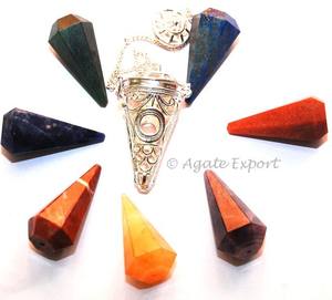 Beautiful Artisanal Chakra Cage Triple Moon Pendulums 6 Faceted <b>Crystals</b> Agate Gemstones Healing Feng Shui Style Collectable - Product Image 3