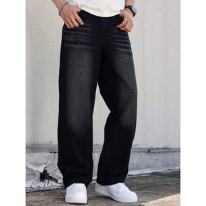 Jeans de Mezclilla para Hombre, Estilo Retro Vintage, Negros, Lavado con Efecto Whisker, Corte Recto, Pierna Ancha, Ecológicos, Transpirables, Moda Urbana, Tallas 28-42 - Product Image 6