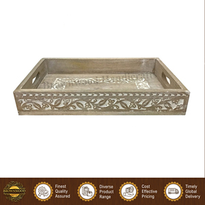 Juego de 3 bandejas rectangulares para servir alimentos, hechas a mano en India, de madera de mango, diseño elegante, alta calidad, para uso doméstico y hotelero. - Product Image 2