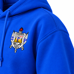 Sudadera con Capucha Azul Rey para Mujer, con Diseño de Emblema Multicolor Pequeño en el Pecho, Manga Larga y Cordón Ajustable - Product Image 6