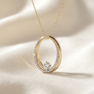 Collar de oro de 14 quilates chapado en oro para mujer, minimalista, bicolor, con colgante de diamante entrelazado, ovalado abierto y retorcido, con solitario de diamante cultivado en laboratorio, ideal para fiestas. - Product Image 2