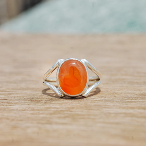 Anillo midi de cornalina con plata 925, hecho a mano, estilo bohemio, joyería de plata. - Product Image 1