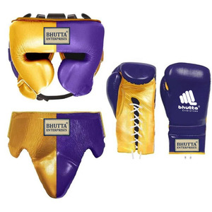 Ensemble de boxe en cuir véritable durable OEM, logo personnalisé, jaune et bleu, équipement d'entraînement pour salles de sport professionnelles et entraînement MMA - Product Image 2