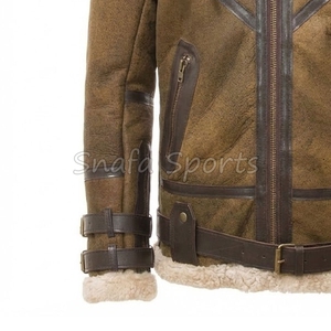 Men Real Fur <b>Shearling</b> Sheepskin Thick Vest <b>Bomber</b> Leather <b>Jacket</b> For Men In Wholesale Price With Custom Design - Product Image 4