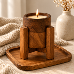 Vela Artesanal de Madera BuildtoSuit, Vela Decorativa Perfumada de Larga Duración, Hecha a Mano con Cera de Soja, Ecológica, 10.5 X 10.5 - Product Image 1