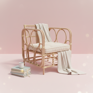 Handmade Natural Rattan Durable <b>Dining</b> Chair Cushioned Accent <b>Armchair</b> Eco Friendly Polyester Scandinavian Style Patio - Product Image 1