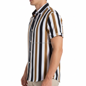 Camisa de Cuello Cubano para Hombre, a Rayas, Manga Corta, Personalizada, OEM, al por Mayor - Product Image 3