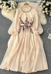 Nuevo Vestido Maxi Elegante con Corte en A para Mujer, con Bordado Floral y Mangas Farol, Estilo Bohemio Chic para Fiestas - Product Image 3