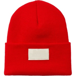 Bonnet tricoté unisexe pour adulte, style décontracté, couleur unie, avec revers et étiquette brodée – Nouveauté très demandée - Product Image 1