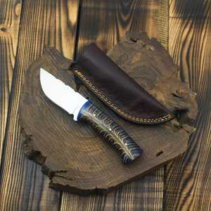 Drop Point Hunting Knife Stainless Steel Blade Blue Textured Handle Serrated Edge Outdoor Survival <b>Tool</b> - Product Image 4