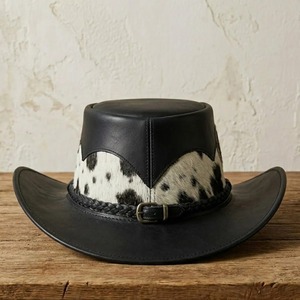 Chapeau haut de forme en cuir noir pour homme, design classique à couronne structurée, chapeau de mode en cuir de qualité supérieure avec styles et fabrication personnalisés - Product Image 3