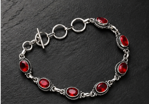 Natural Red Garnet Gemstone Silver <b>Bracelet</b>, Handmade 925 Sterling Silver Link <b>Bracelet</b>, <b>Adjustable</b> January Birthstone Jewelry f - Product Image 3