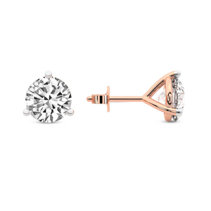 Anillo de oro macizo de 18k de lujo y elegante, aretes de oro con diamantes de laboratorio redondos de tres puntas estilo Martini para mujeres y niñas. - Product Image 5