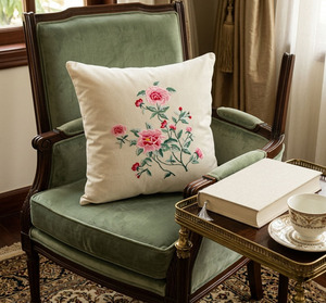 Fundas de Cojín Cuadradas Bordadas a Mano con Hermosas Rosas, para Uso Doméstico, de Lino Natural, Lavables, con Cierre de Cremallera, Venta al Por Mayor Personalizada - Product Image 5