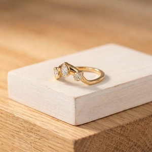 Anillo de Compromiso con Diamante Cultivado en Laboratorio, Corte Pera, Banda Curva, Conjunto Nupcial de Oro de Lujo, Certificado IGI, Anillo de Compromiso para Mujer - Product Image 2