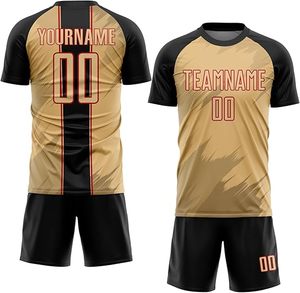Maillot de football personnalisé noir et or, sublimé, manches courtes, anti-transpiration, coupe athlétique, unisexe, pour équipe adulte - Product Image 1