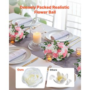 10 Pezzi Composizione Floreale Artificiale con Rose, Diametro 17,7 Pollici, Bouquet a Sfera per Centrotavola e Decorazioni Matrimoniali - Product Image 2