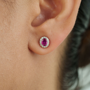High End Women's Wholesale Price 18K Pure White Gold Ruby & Diamond Push Back Halo <b>Stud</b> <b>Earrings</b> Minimal Jewelry Supplier - Product Image 2