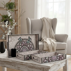 Ensemble de plateaux en bois de luxe faits à la main, finition émaillée, durables, élégants, décoration d'intérieur - Petit/Moyen/Grand, multifonctionnels, pour servir la nourriture - Product Image 5