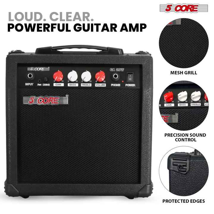 20W Electric Portable Mini Guitar Amplifier with Built-in 6.5\" Speaker and Aux Headphone Jack Musical Instrument Accessory