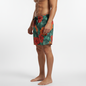 Men Beach <b>Shorts</b> Floral Print Board <b>Shorts</b> Drawstring Mid Waist Quick Dry Swim Trunks OEM Custom Logo - Product Image 4