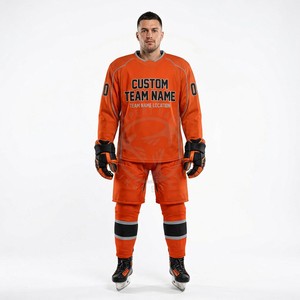 Uniformes de Hockey sobre Hielo Personalizados para Hombre, Color Naranja, Impresión por Sublimación, Franjas Reflectantes, Nombre del Equipo, Números, Talla Adulto - Product Image 1