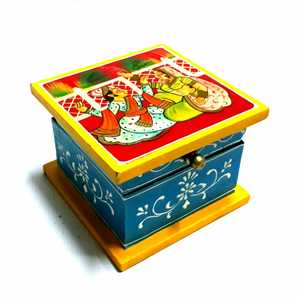 Boîte à bijoux carrée traditionnelle en bois de pin, peinte à la main, motifs d'art religieux bouddhiste, décoration élégante, cadeau artisanal - Product Image 5