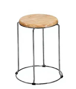 Taburete de Acero Inoxidable con Asiento de Madera para Hogar, Oficina, Tienda, Restaurante, Cocina, Comedor, Tocador, Asiento Multiusos - Product Image 1