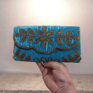 Pochette de luxe pour femme avec fermeture éclair, broderie Zari sur toile, sac à bijoux, chaîne de perles, décoration tendance - Product Image 5