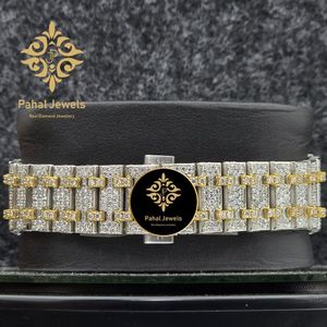 Montre analogique mécanique Iced, bracelet 20 mm, bracelet en acier inoxydable bicolore, incrustation de diamants, affichage de la date, montre habillée - Product Image 2