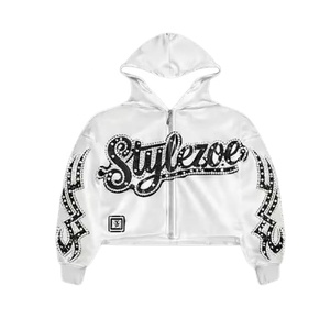 Ensemble de survêtement unisexe vintage blanc uni, en molleton 100% coton épais, sweat à capuche et pantalon, avec strass écologiques - Product Image 4