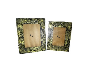 Rectangle Leather Photo <b>Frame</b> with Embossed Floral Pattern Gold Finish Horizontal Design - Product Image 1