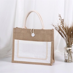 Sac de courses élégant en jute de haute qualité, écologique, unisexe, avec deux poignées, fermeture ouverte, réutilisable, pour les courses et le bureau - Product Image 1