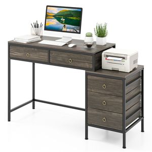 Scrivania da Gaming Doppia per Casa e Ufficio con 5 Cassetti Portaoggetti, Telaio in Metallo Verniciato a Polvere, Tavolo per Computer in Legno Ingegnerizzato MDF - Product Image 1