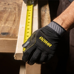 Gants de sécurité pour mécaniciens Adiha Impex, respirants, résistants à la chaleur, 8 mil, taille XL, noir et gris avec surpiqûres jaunes, sur mesure - Product Image 4