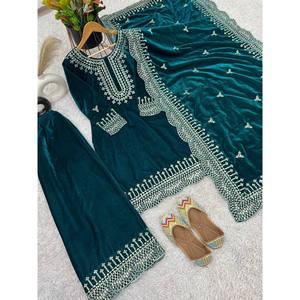 Mono de fiesta de trabajo con Secuencia de bordado pesado de diseñador-Sharara y Dupatta para ocasiones especiales - Product Image 2