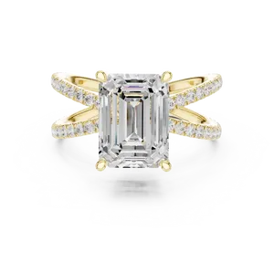 Emerald Cut Lab Grown Diamond <b>Ring</b> 3.5 CTW E Color 18K Solid Gold Criss Cross <b>Split</b> Shank 0.48 CTW Round Side Stones VVS VS <b>Ring</b> - Product Image 1