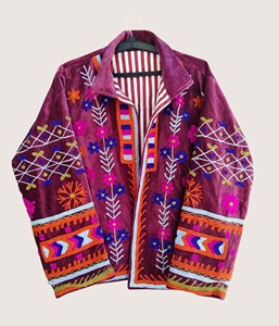 Suéter de Invierno para Mujer, Talla Grande, Ecológico, Estilo Bohemio, Bordado, de Algodón y Terciopelo, con Patrón Suzani, Manga Larga, Cuello Redondo - Product Image 3