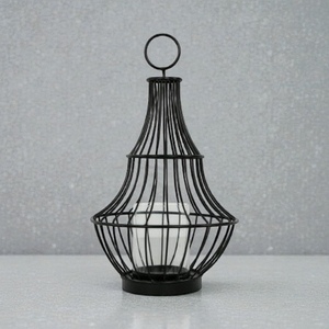 <b>Black</b> Iron Wire Candle <b>Lantern</b> Modern Design Durable Metal Holder Home Decoration - Product Image 1